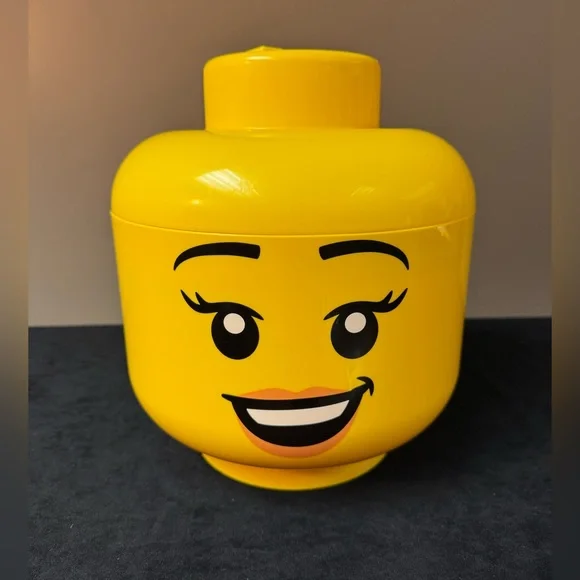 2 LEGO STORAGE HEADS Large Happy Girl & Small Boy - Picture 3 of 4